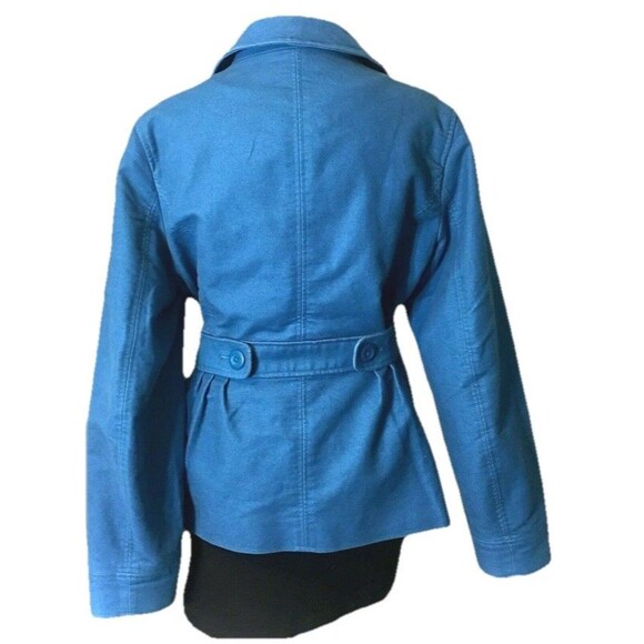 LL Bean Coat Womens  Large Pea Blue Cotton Button Up Belted Collared Jacket Y2K - Picture 2 of 8